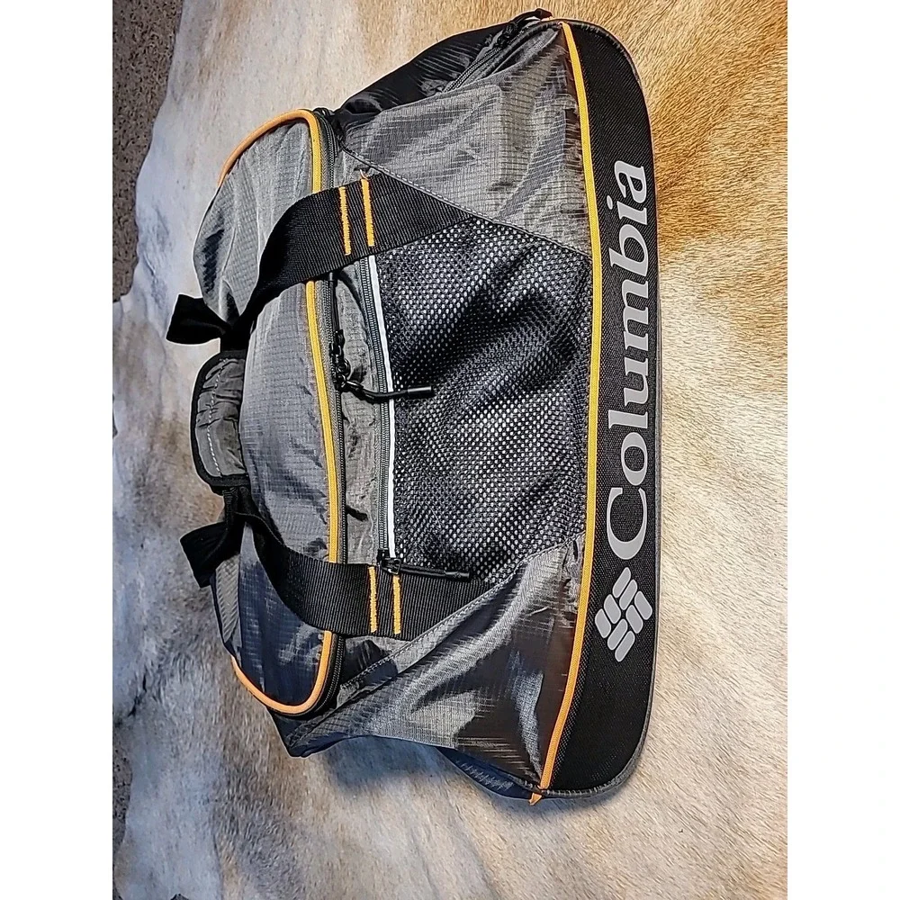 Columbia Dog Mountain Duffel Bag Dark Green Orange Gym Travel Luggage Mesh 22
